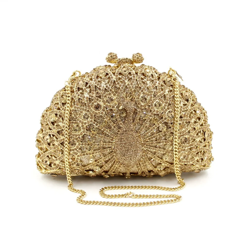 Chi belle luxury bling crystal rhinestone pink peacock purse party for ladies evening bag
