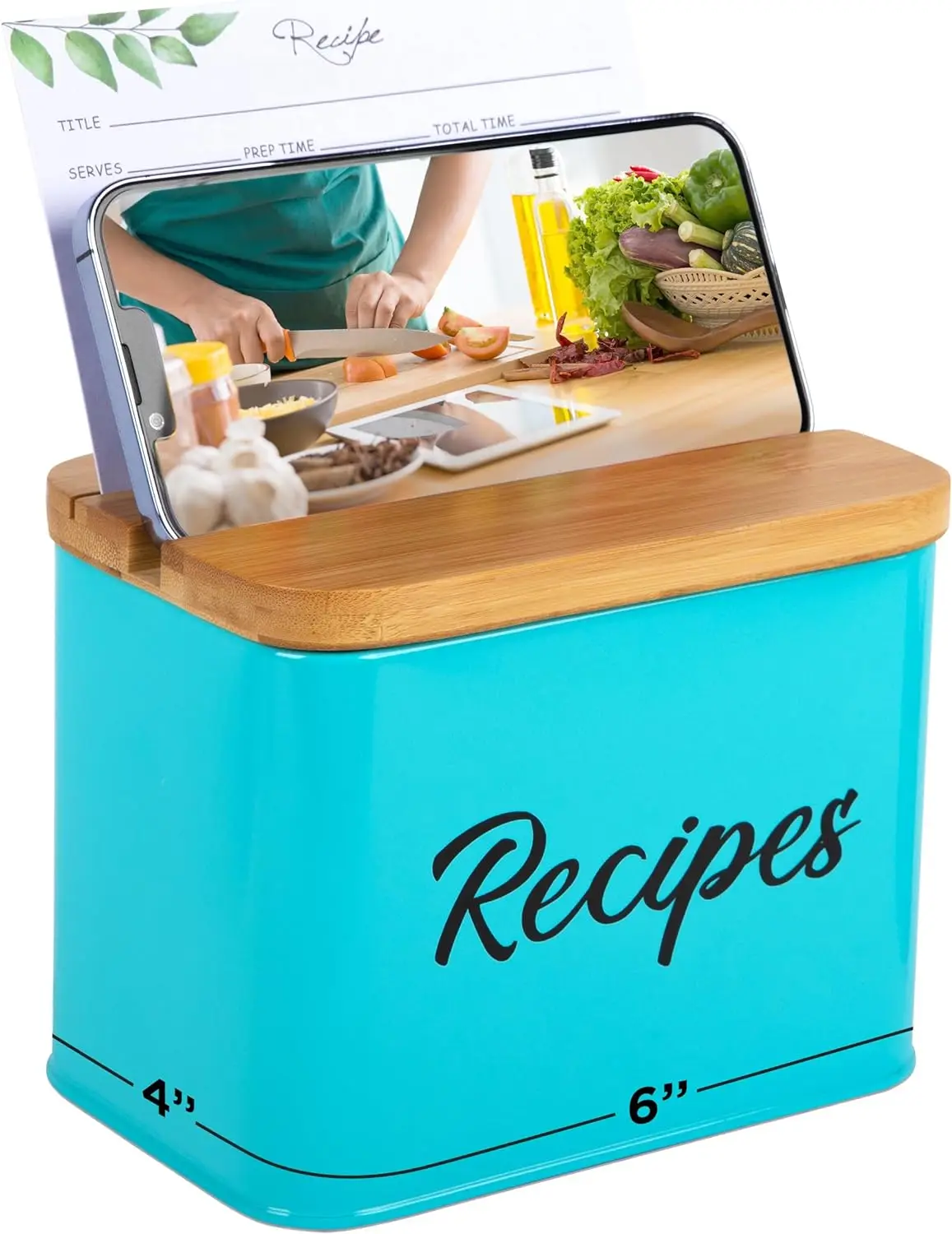 myway Beautiful Recipe Card Box with Thicker Metal Cards and Dividers for Bridal Shower Weddings Graduation