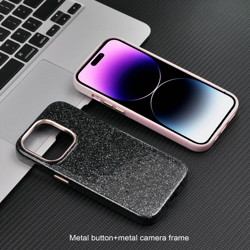 Bling Glitter Gradient PU Leather Phone Case Decorations Soft Composite Leather Mobile Phone Cover for iPhone 15 14 13 Pro Max