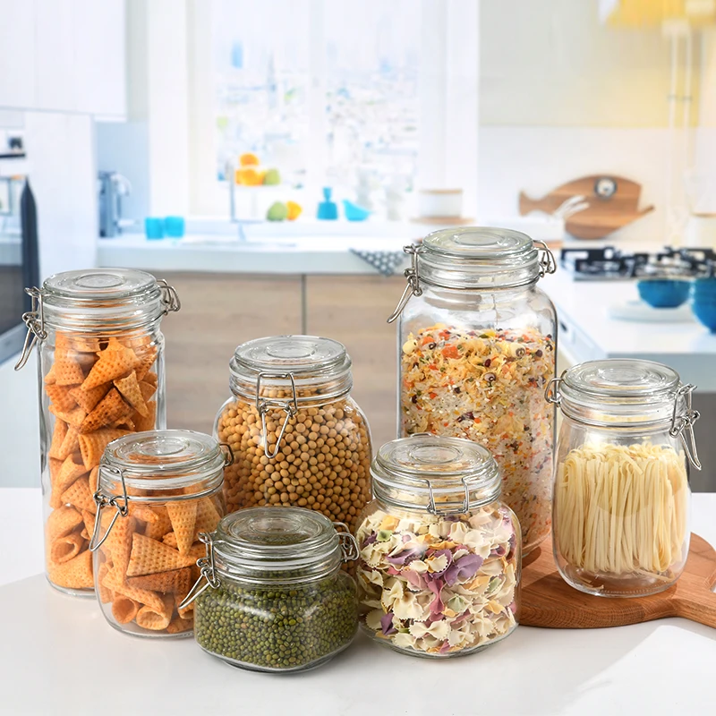 Kitchen 3000ml 2000ml Big Size Glass Food Storage Jar Glass Jars With Airtight Clip Lid