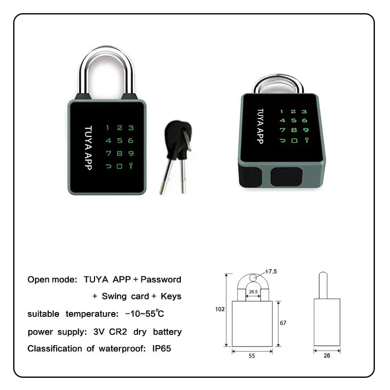 IP65 waterproof digital security padlock NFC APP CARD code SMART electronic padlock with a key