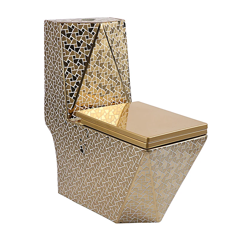 chaozhou wholesale High Quality Ceramic  Color Toilet Wc Floor Mounted One Piece luxury Ceramic Gold Toilet