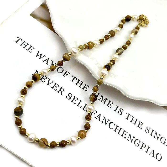 Wholesale DIY Natural Stone Beaded Stainless Steel Chain Adjustable White Black Pearl Jewelry Bracelet Necklace Jewelry Making