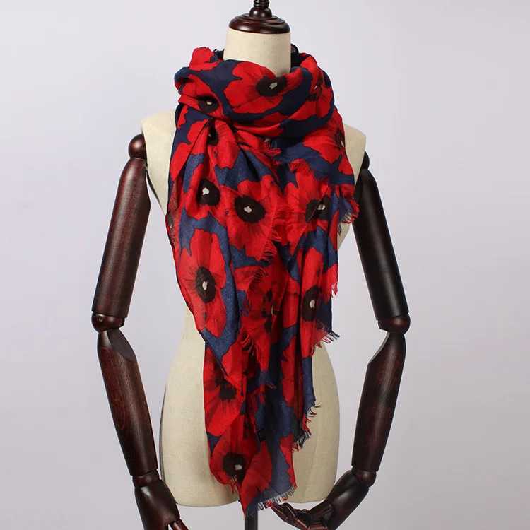 Женский шарф в винтажном стиле Маковый цветочек вискоза шарфы для женщин новые дизайн платки и палантины бахромой глушитель хиджаб