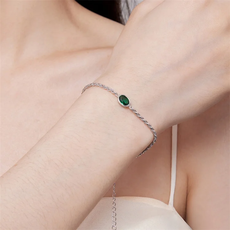 OEM ethnic minimalist luxury designer bracelets emerald fashion jewelry 925 sterling silver chopin chain bracelet for women