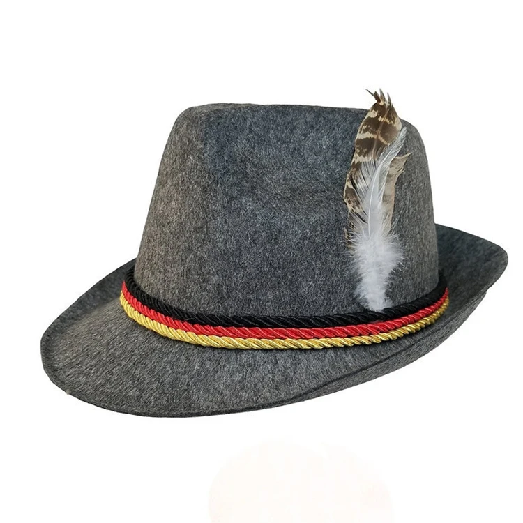 Feather decorative fedora custom wholesale wool felt german oktoberfest hat