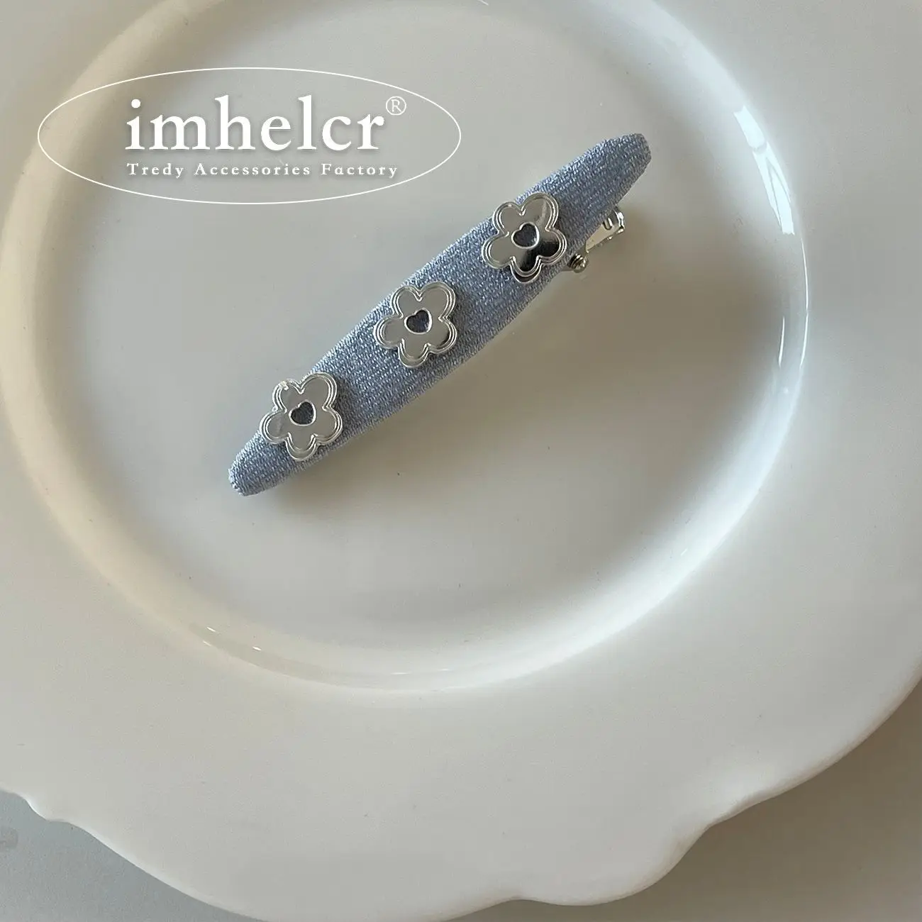 YANYE Niche Design Artistic Elegant Retro Flower Denim Blue Folder Alligator Hair Accessories Hairpin Hair Clip For Women