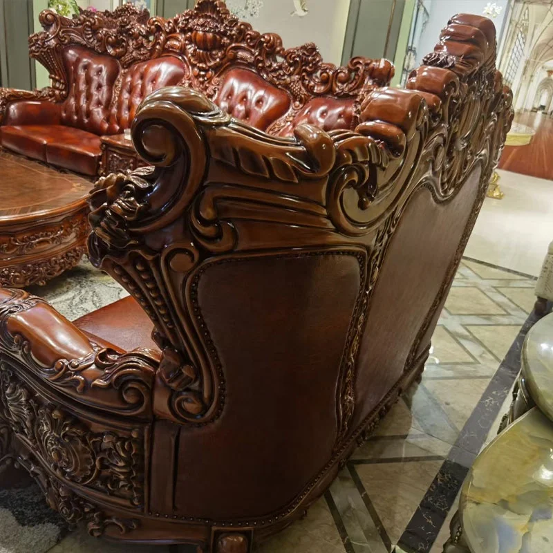 Classic luxury wood carving living room furniture set, High quality wooden hand carved royal furniture