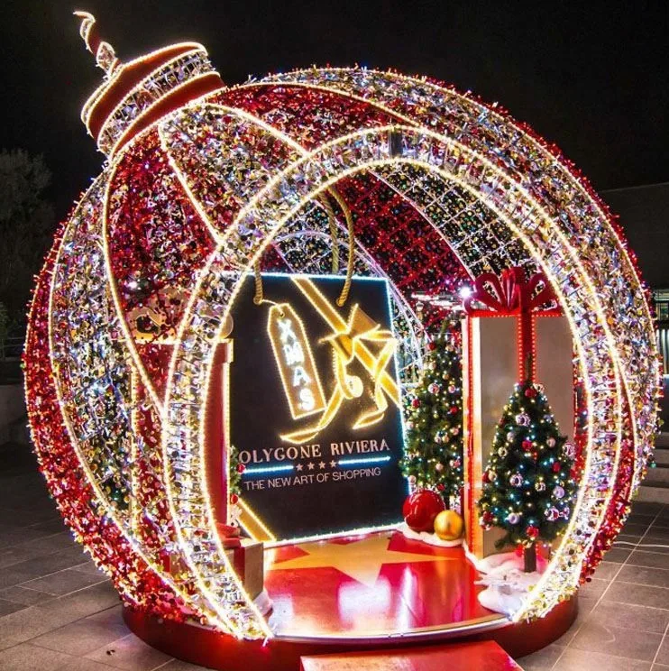 Amazon Hot Outdoor Commercial Christmas Street Decorations Giant Led Acrylic 3d Ball Motif Lights