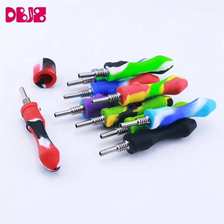 Easy Cleaning  Silicone Smoking Pipe with Titanium nail Dabber Rig Custom Nectar Logo Collector