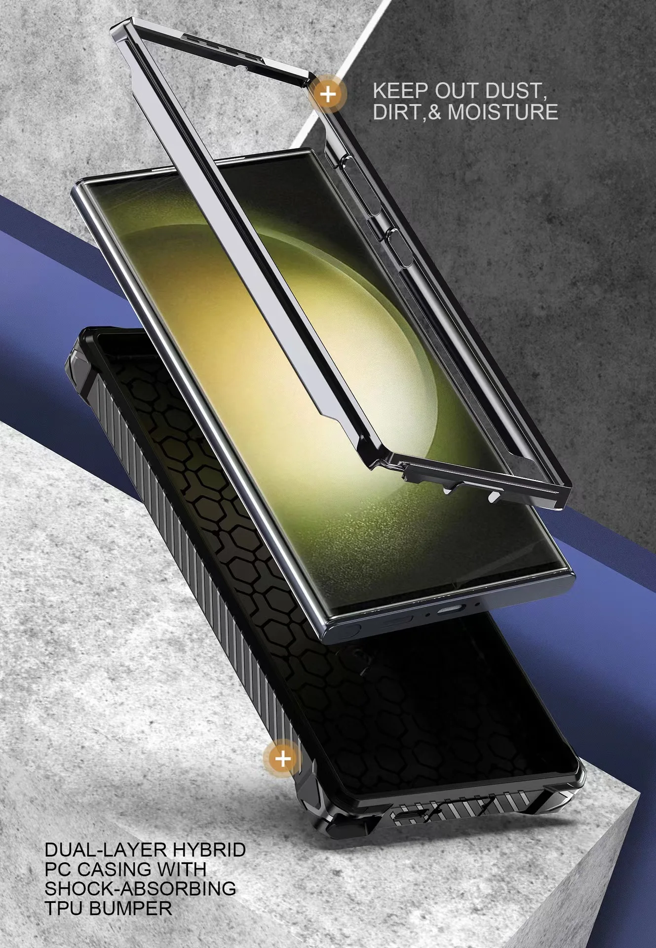 Yapears 2023 Soft TPU PC Phone Case Cover For galaxy S23 Ultra Back Cover Support Wireless Charging With Built-in Kickstand