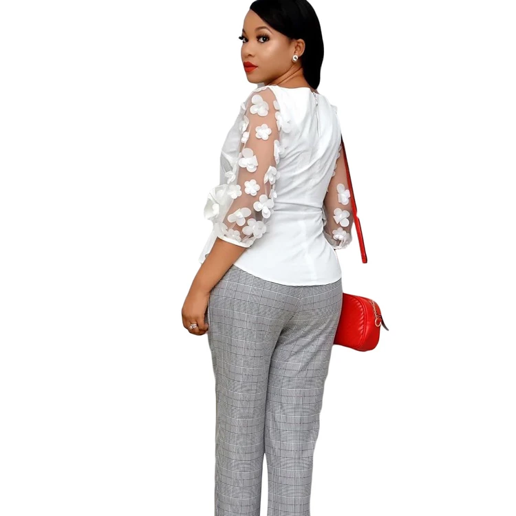 Autumn Spring New Slim Waist Lace Up O Neck Patchwork Mesh Flare Long Sleeve Appliques  Women Elegant Shirt Slim Short Blouse