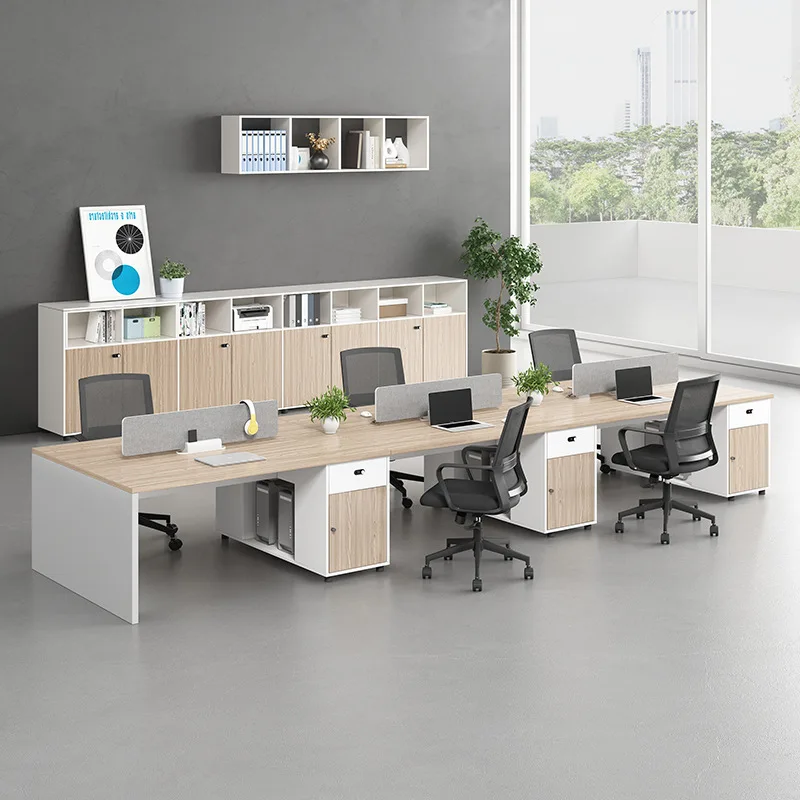 Customized Wooden Office Desks for 6 Persons Stylish Staff Office Workstation with Executive Feel