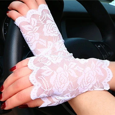 
New Women Fashion Summer Short Mitten Women Sunscreen Fingerless Gloves Driving Anti-uv Half Finger Lace Gloves 