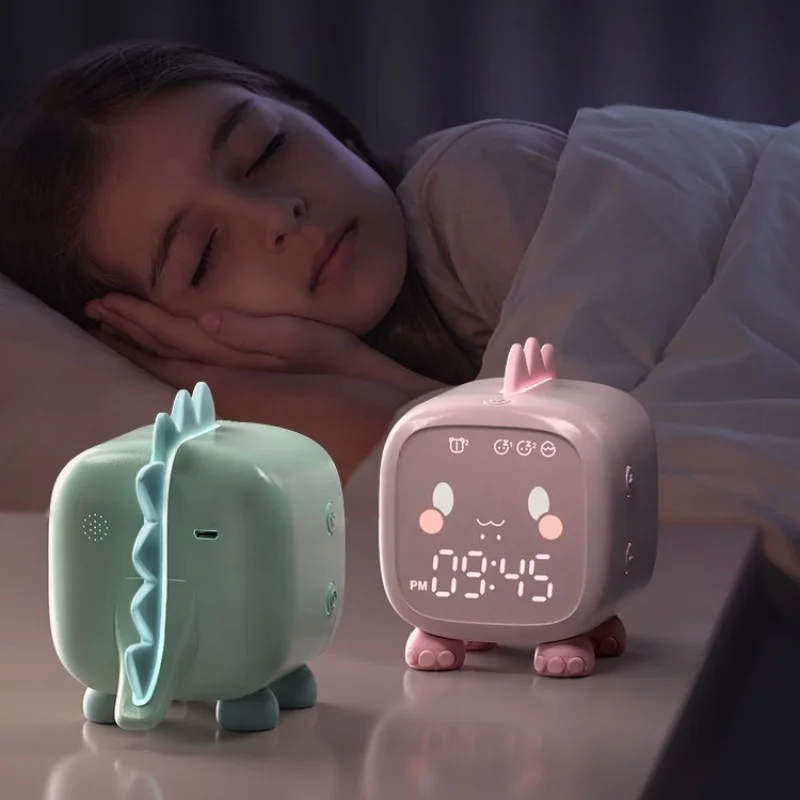 Cute Dinosaur Digital Alarm Clock For Kids Bedside Children Sleep Training Wake Up Night Light