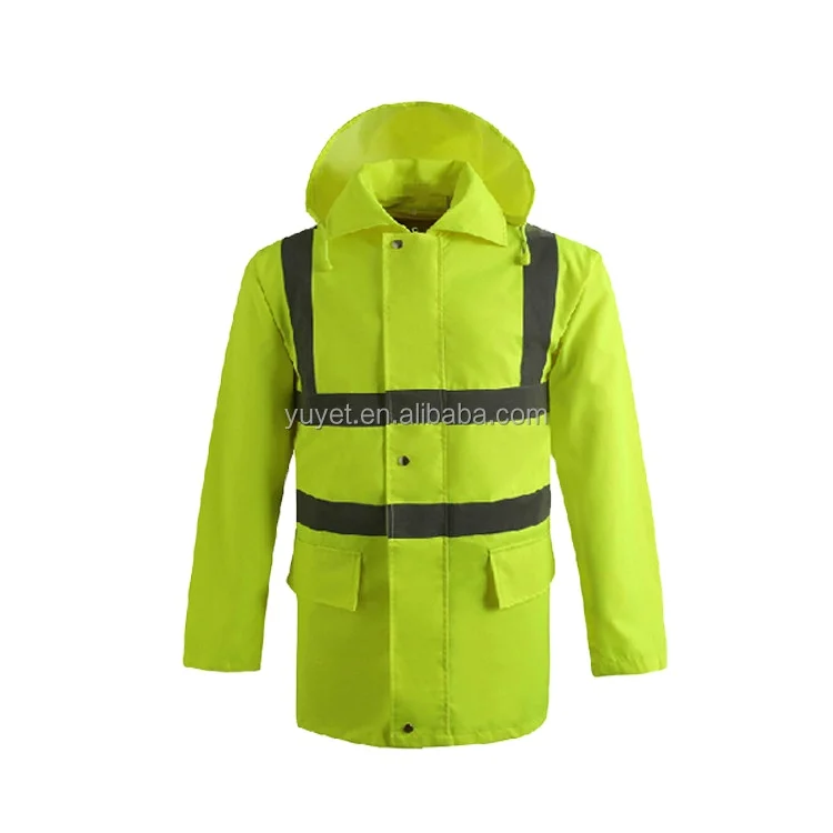 Yellow Jacket Waterproof Construction Safety Highly Visible Reflective Rain Coat Work Jacket