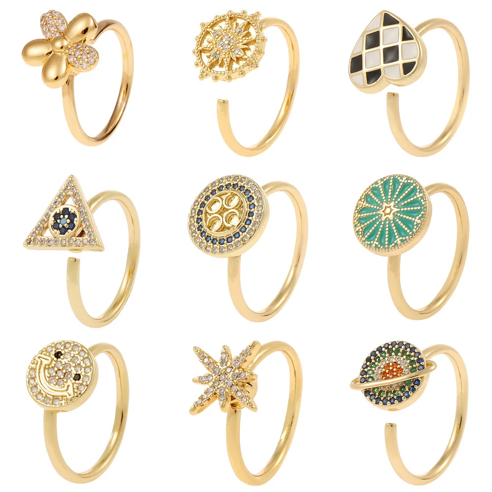 new design girls women ring jewelry gold plated custom rotating crystal adjustable fidget anxiety spinning ring