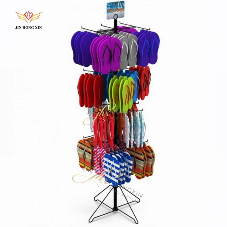 Rotating Bag Hat Shoes Slippers Toy Store Display Rack With Hooks Pegs And LCD Screen for Retail Store Supermarket
