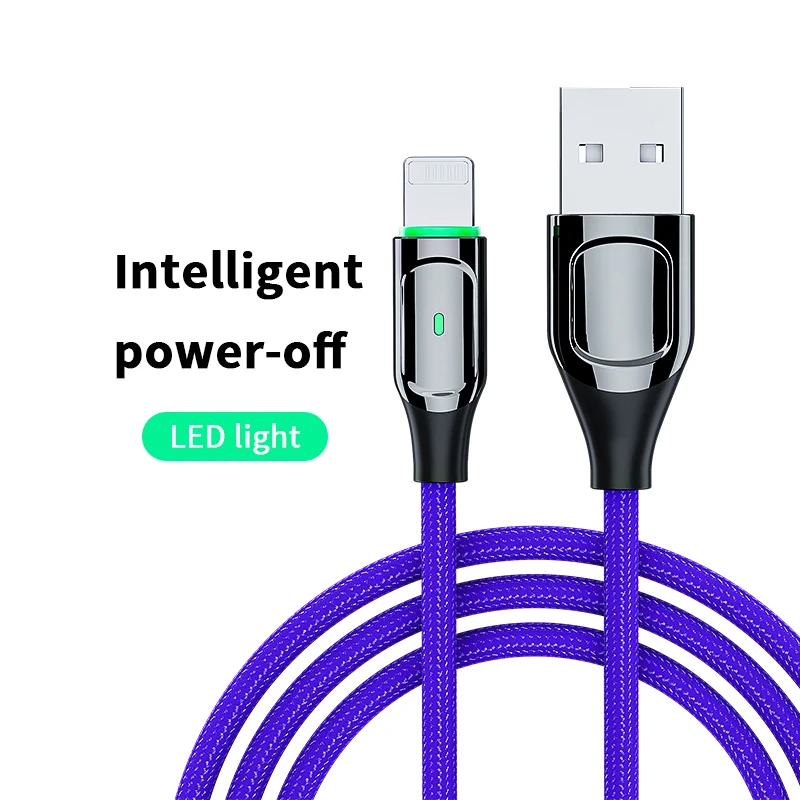
2021 1.2m intelligent auto disconnect usb cable for iphone with LED light 
