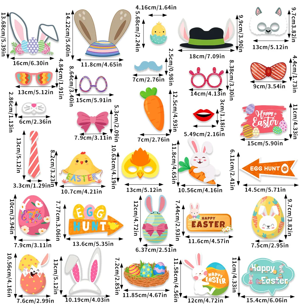 Good Price Happy Easter Photo Booth Props Bunny Eggs 25 PCS Party Selfie Props Kit with Sticks