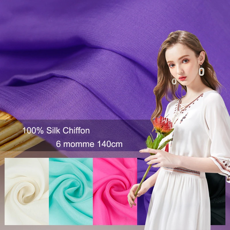 Hot Sale 100% Mulberry Silk Chiffon Gauze Long Towel Light Fabric Solid Color 6 mmome Pure Silk Chiffon Fabric