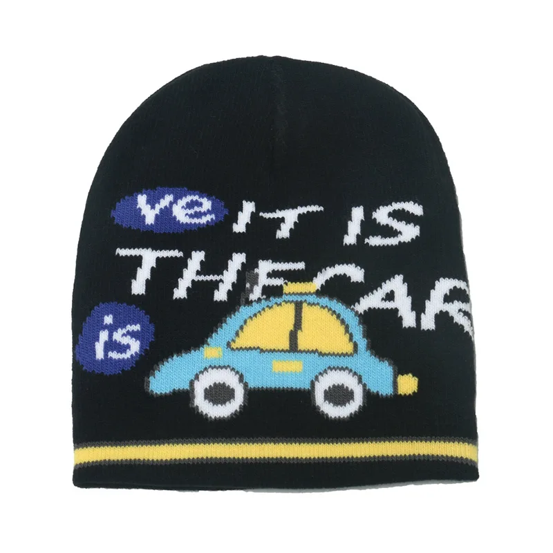 Sewingman B0658C Cartoon Car Jacquard Knit Hats Winter Baby Beanie for Kids