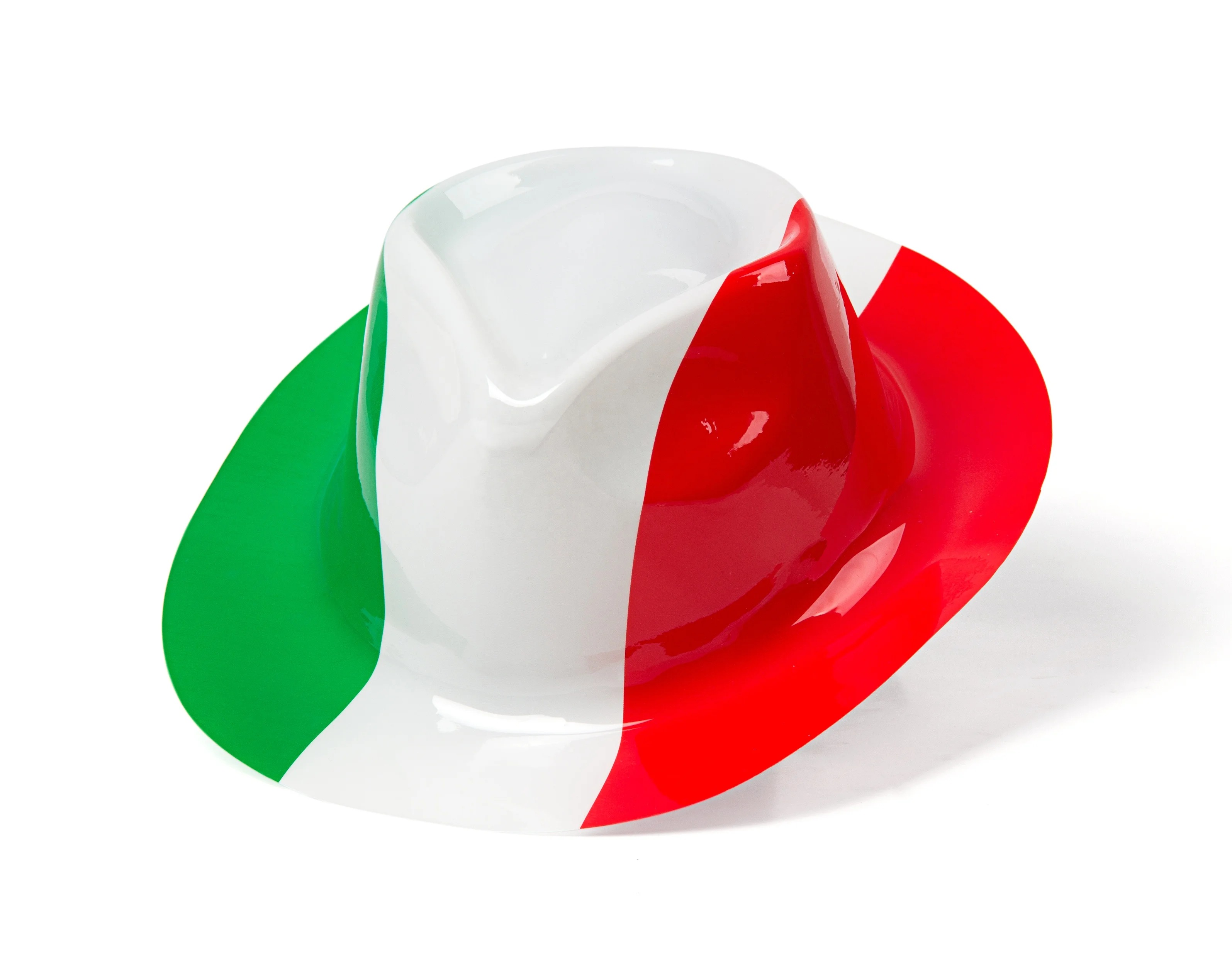 EK 2024 Italy cheap PVC hat in italian flag color Glitter plastic german fedora hat