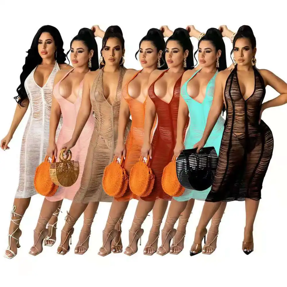 2021new style Women Sexy   Trend Sexy robe Knitting Carved Sleeveless Slip Women Clothes Casual Dress Women Sun Dresse