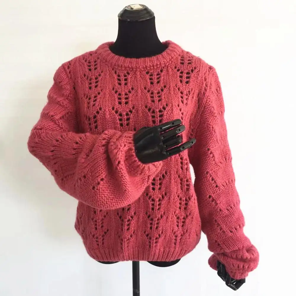 women Custom pullover Cashmere Sweater  Wool knitted Hollow-out and thick high quality