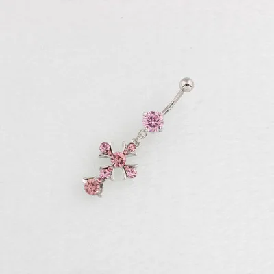 Allergy prevention piercing jewelry cross diamond insert navel nail metal medical stainless steel bend rod navel nail