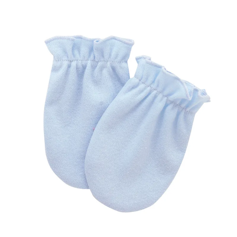 Wholesale Plain Soft Cotton Gloves Winter Scratch Hand Solid Color Babi Newborn Baby Mittens Glove