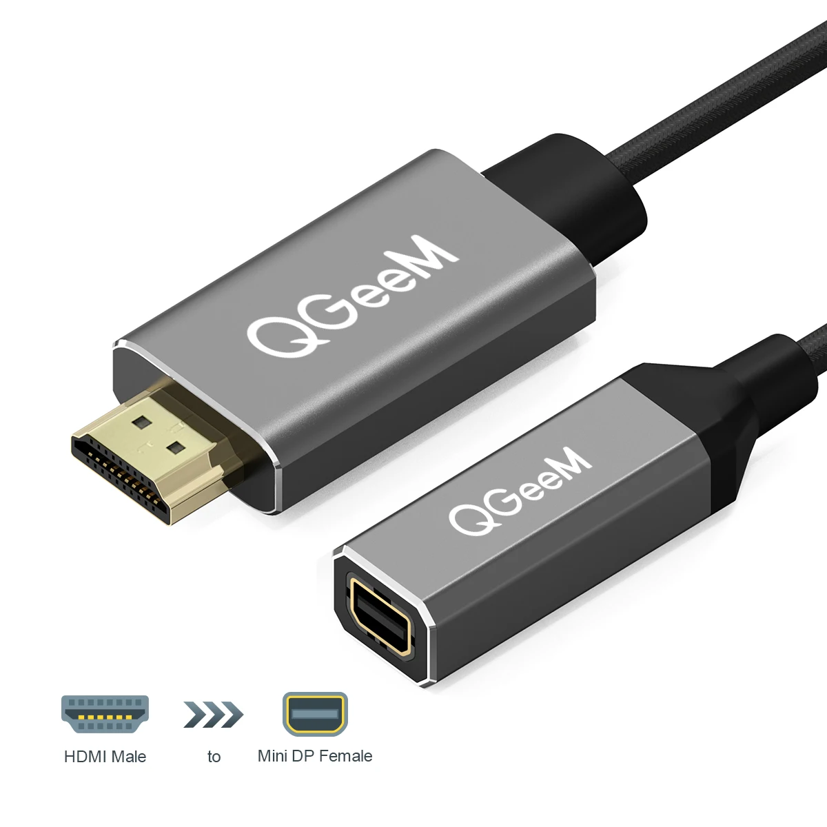 HDM I to Mini DP Adapter QGeeM HDM I 1.4 Male to Mini Displayport 1.2 Female with HDCP 4K 30Hz Compatible for MacBook Pro MacBo