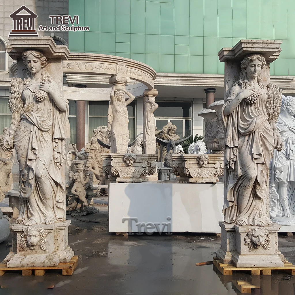 Pair of Hand Carved Pillars Natural Stone Marble Roman Column