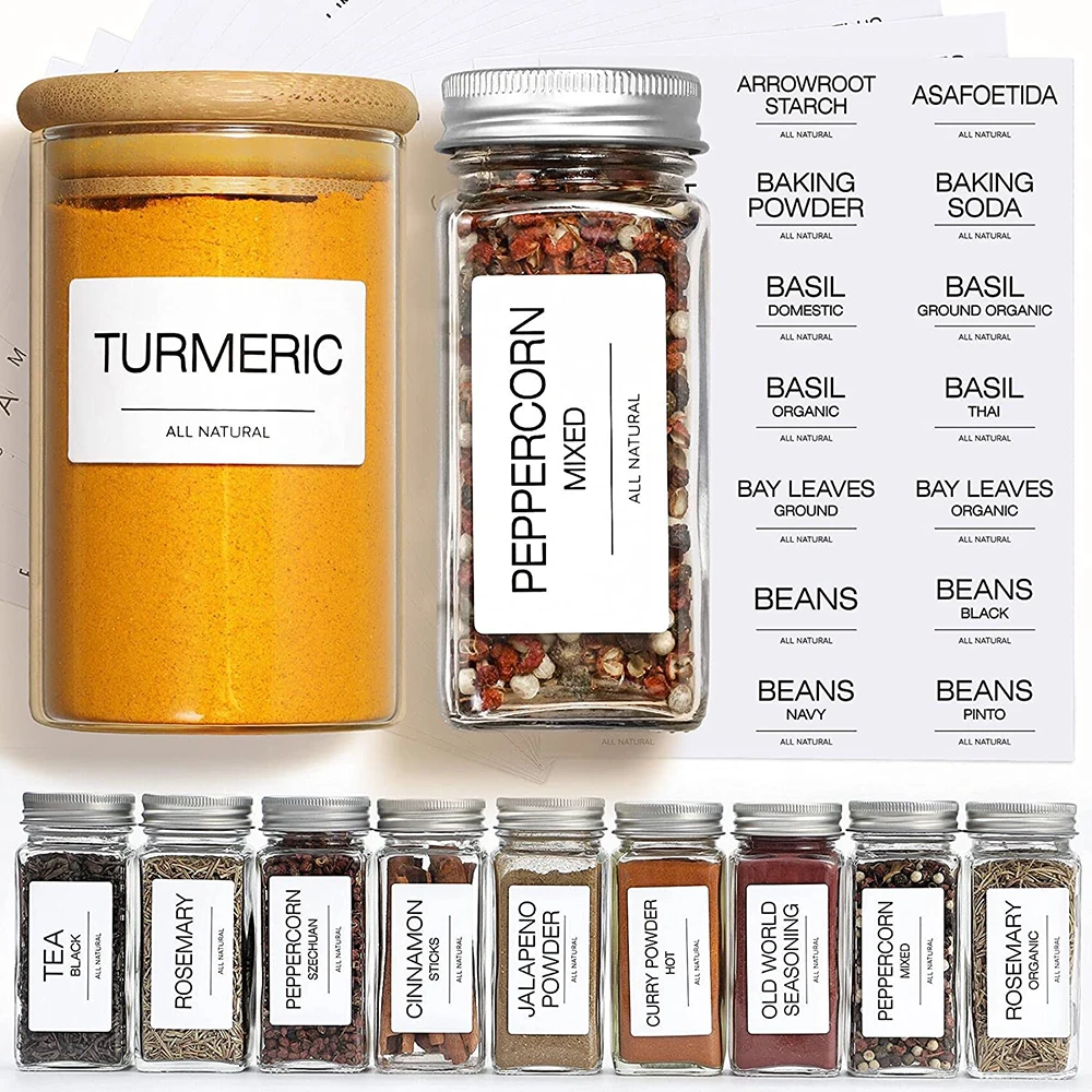 Waterproof Spice Label And Pantry Label Set Herbs Names Water Resistant Custom Spice Jar Sticker For Spice Organization