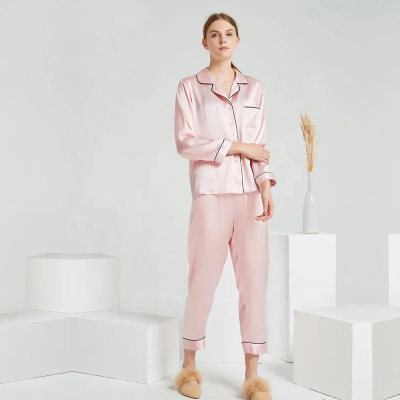 2024 Fashion Breathable 100% Mulberry silk Pajamas Customized Silk Shirt and Pants Long Sleeve Sexy Silk Sleepwear