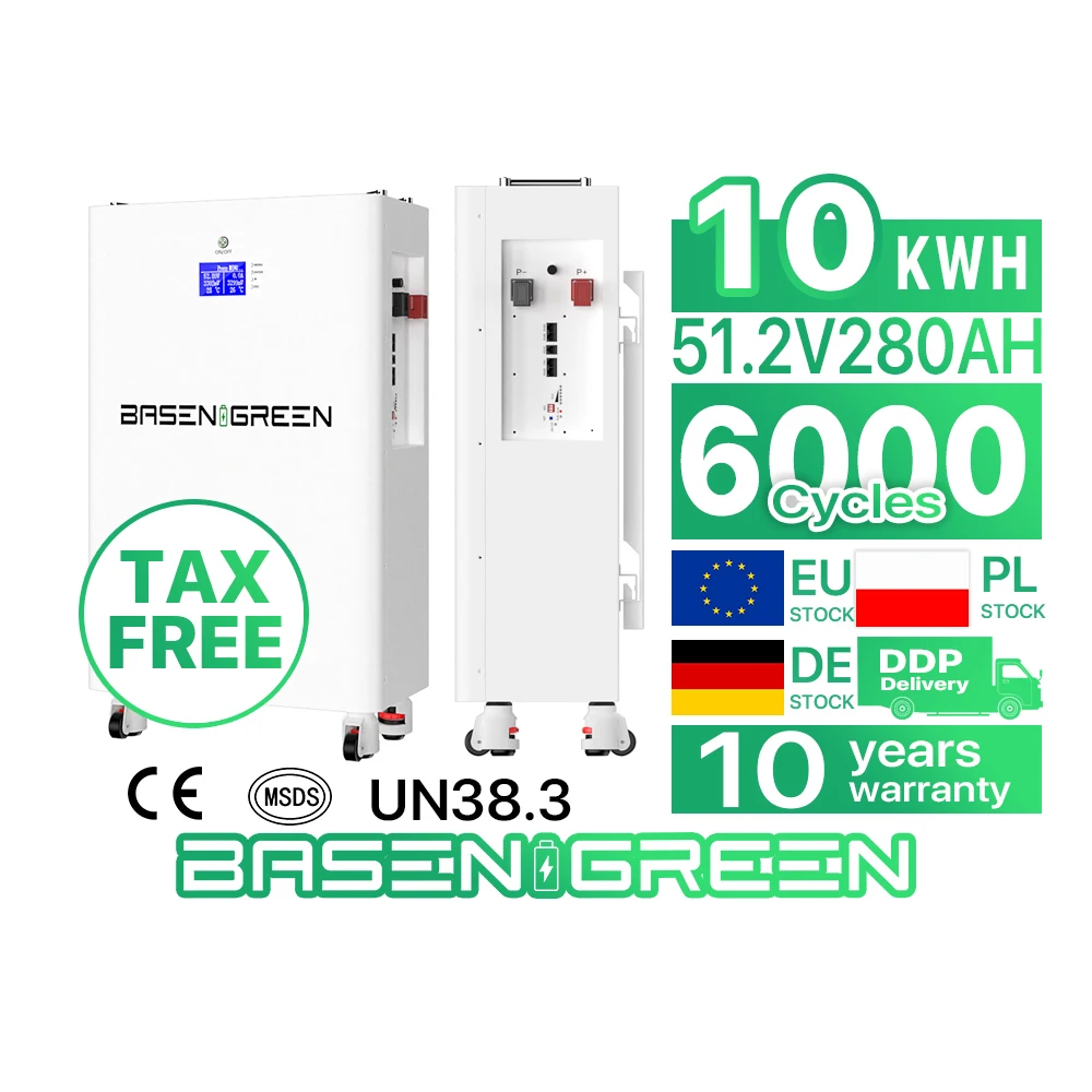Basen Green Wall mounted lithium battery Solar Energy Storage Systems Lithium Batteries Pack 200ah 48v 200ah 51.2V 10Kwh 20Kwh