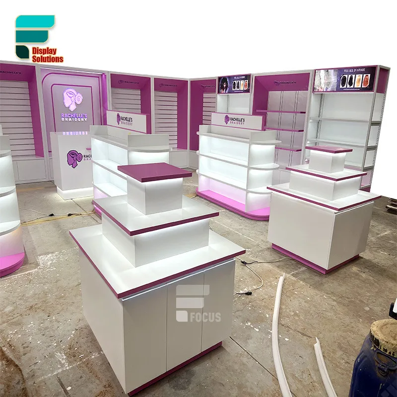 Manufacturer Beauty Shop Design Hair Salon Product Shelve Wig Display Rack Wig Retail Display Wall Display For Hair