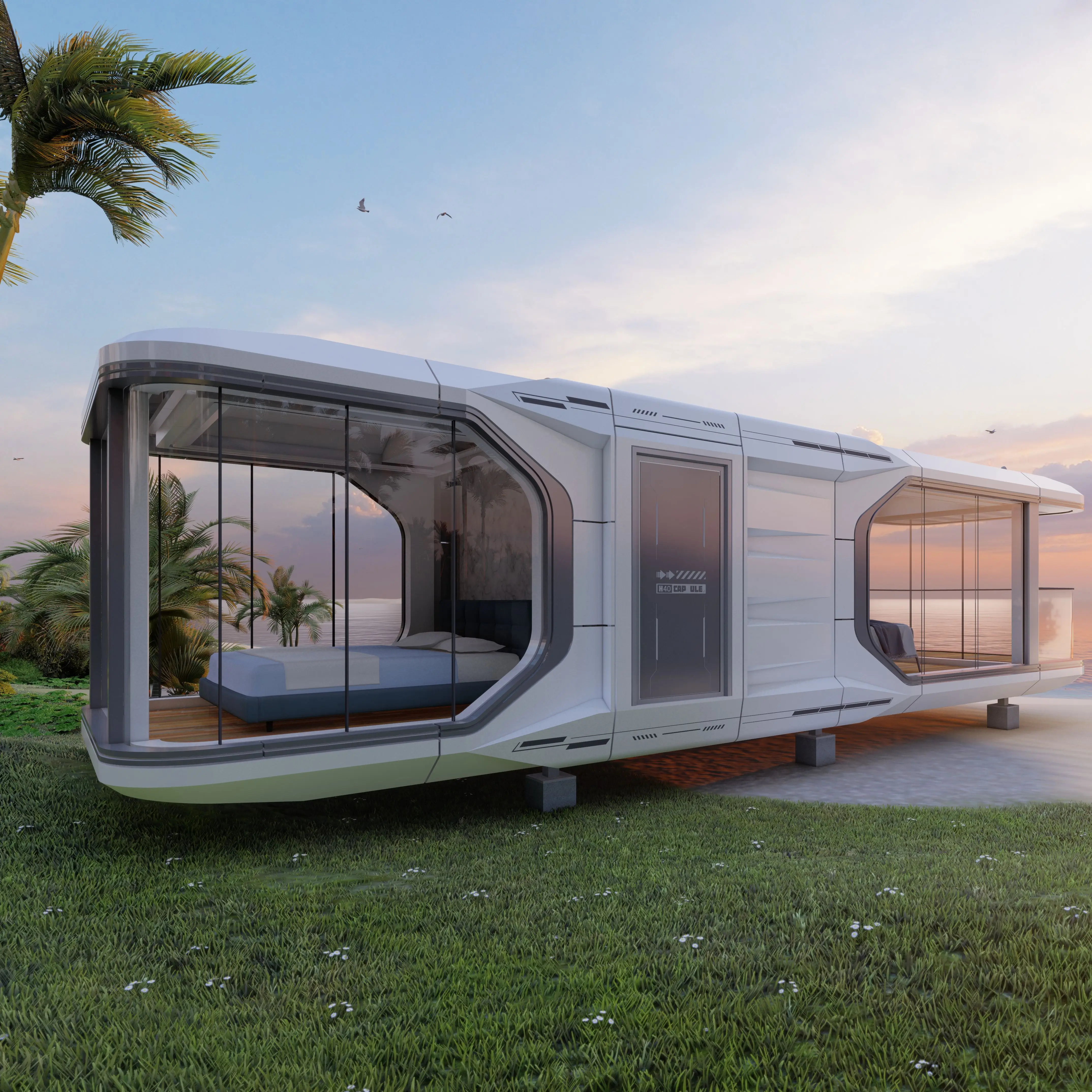 Beautiful capsule house tiny modular 2 bedrooms house boat capsules fosan capsule house