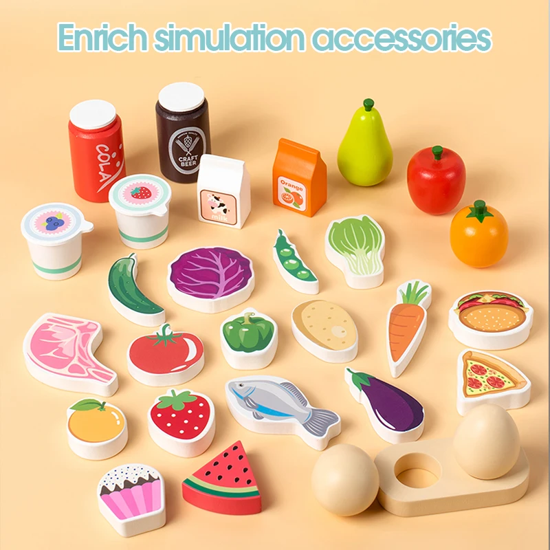 Freezer Montessori Wooden Refrigerator Toys for Kids Unisex Pretend Play Educational Gamepretend Play Educational Game for Kids
