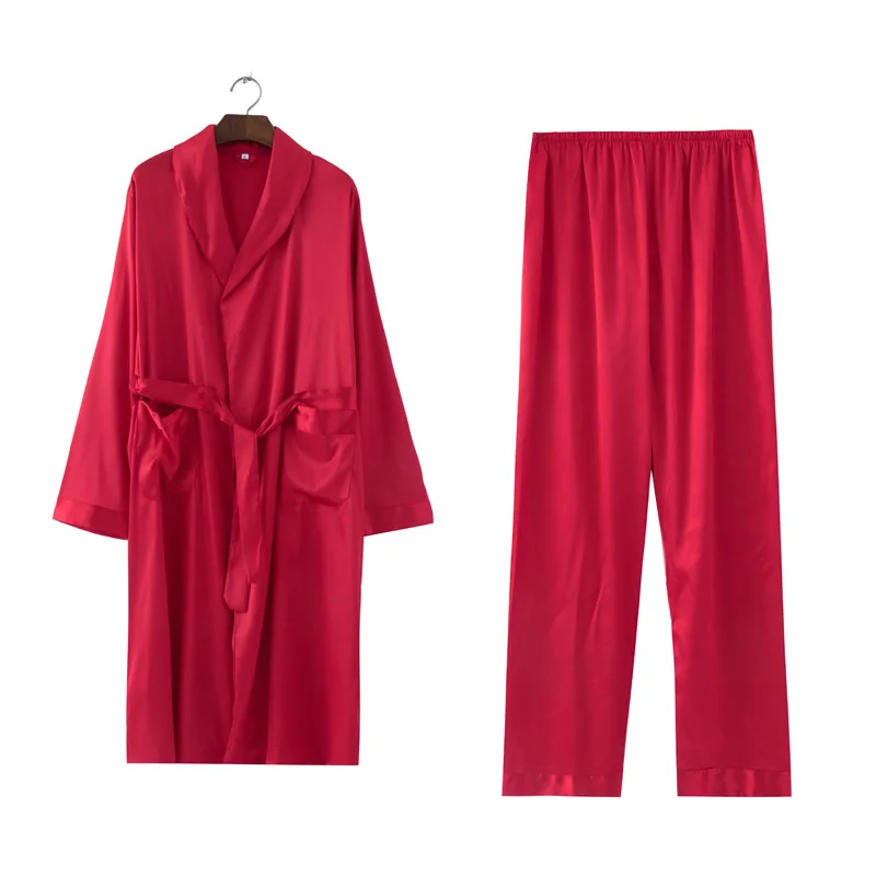 2022 Custom men silk Satin pajama set kids nightwear Casual bath robe High quality Sleepwear homewear mens loungewear set