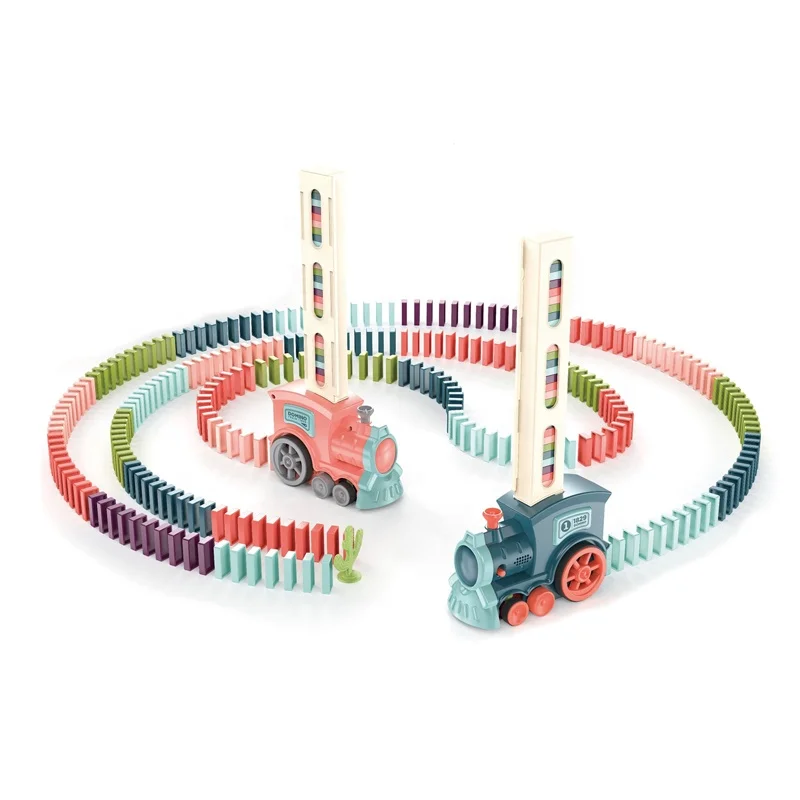2022 Custom Domino Toys Battery Operated Light And Music Wooden Domino Train