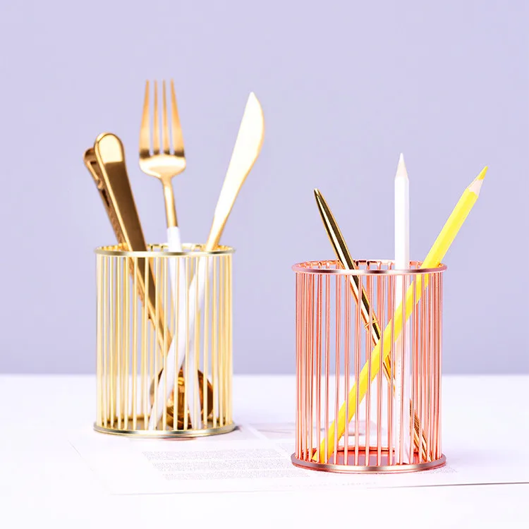 Desk Storage Waterfall Design Iron Simplicity Hollow Pen Holder