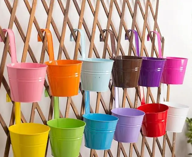 
AAA206 Mini Metal Crafts Iron Flower Bucket Pot Home Decor Vase Wall Hanging railing Balcony Garden Planter Flowerpots 