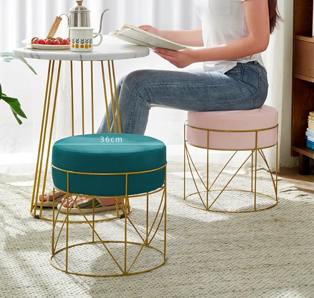 Современная мебель для гостиной с металлической рамой, тканевый бархатный табурет с золотой стороной и хранилищем