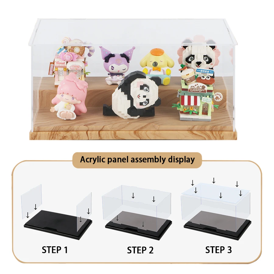 SL Save Shipping Costs Simple building block display Self-Assembly Clear Acrylic Box With Black Bottom