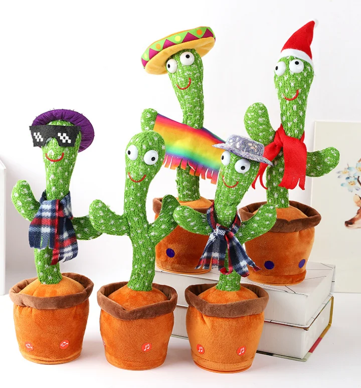 Cute Style Dancing Light Recording Musical Cactus Plush Toy Soft Cotton Stuffed Toy with Talk Back Feature