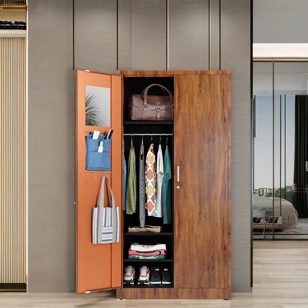 Wood Grain Printing Metal Wardrobe Home Furniture Storage Cabinet for School & Workshop Use