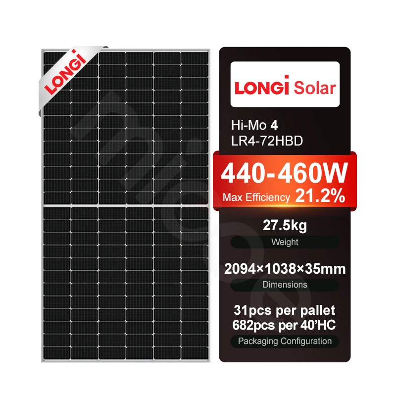 Longi Hi-MO 4 LR4-72HBD 440~460M M6 9BB Half Cell 440W 445W 450W 455W 460W Bifacial Solar Panels
