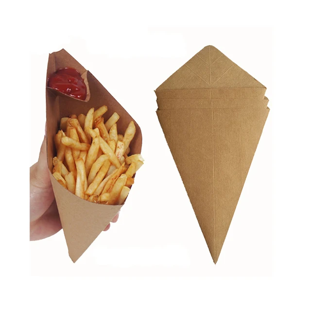 
wholesale fast food custom printing logo factory price greaseproof crepe cone packing 