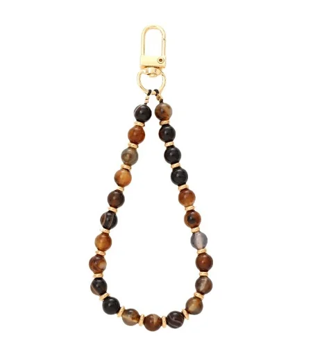 Natural Crystal Stone Beaded Mobile Phone Chains Amethyst Powder Obsidian Phone  Lanyard Wrist Strap Keychain